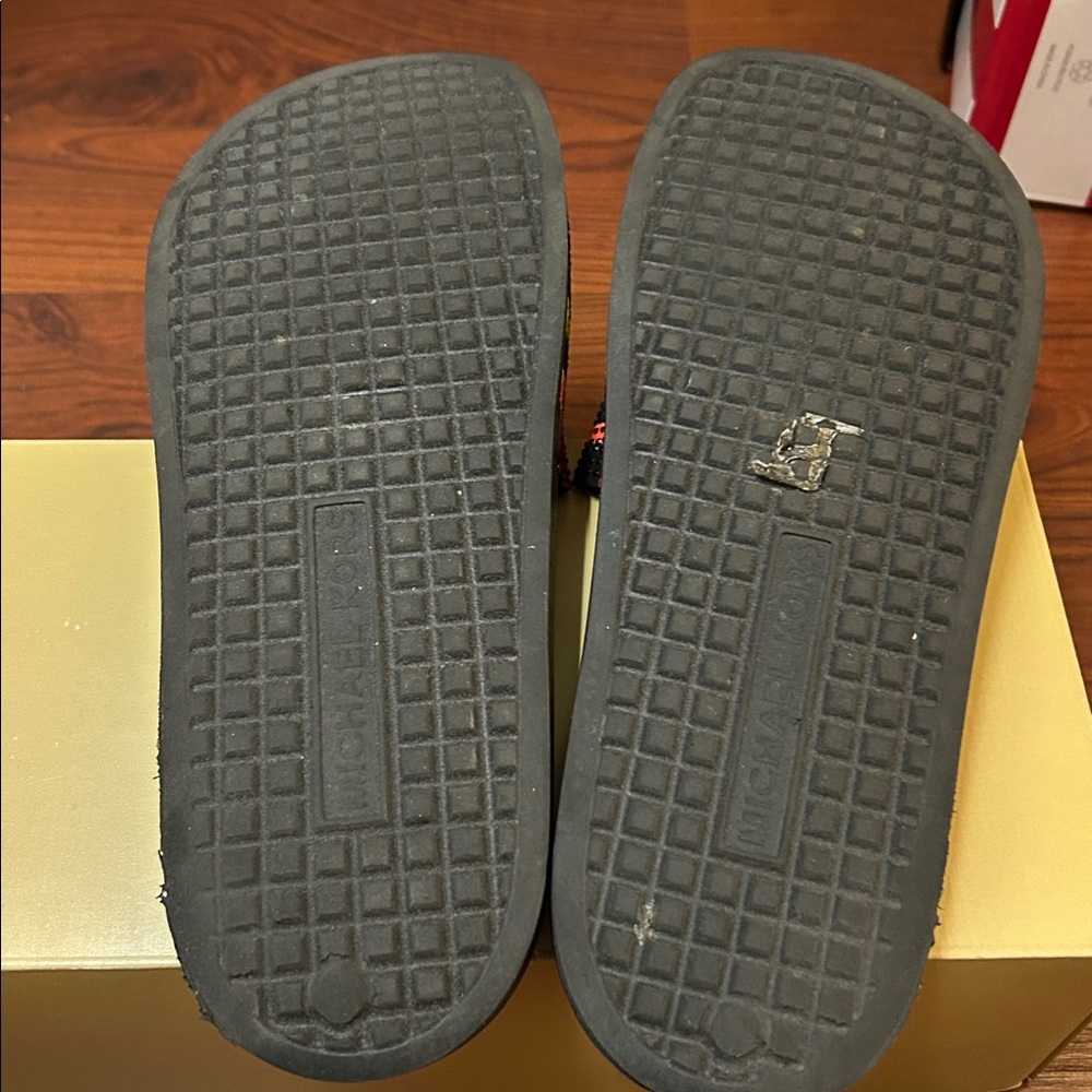 Michael Kors Black Slides with Rainbow Crystal Logo - Picture 3 of 5